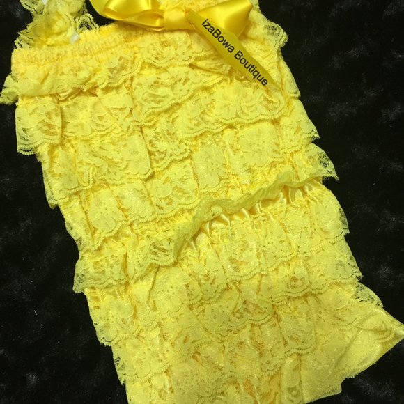 Yellow Lace Romper R921 NWT Boutique - Picture 1 of 3